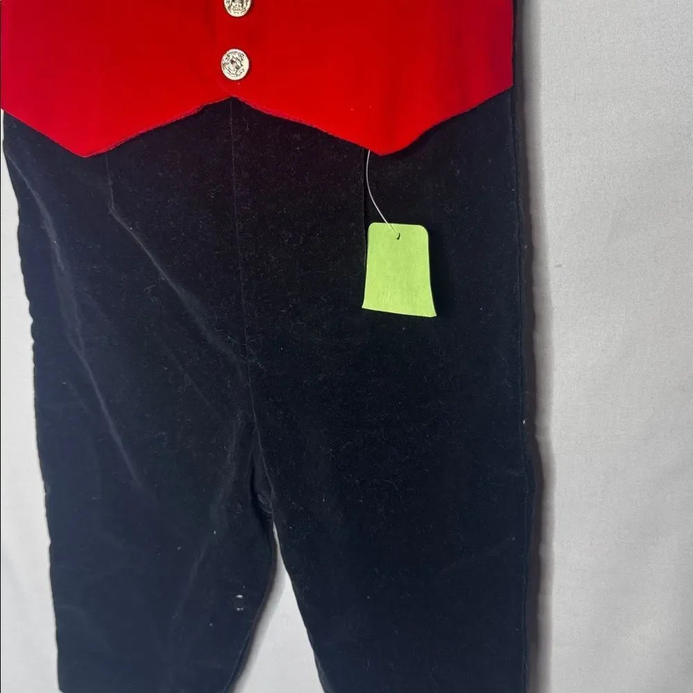 Vintage Red and Black Velvet Kids Formal Outfit with Bow Tie. Size 6-9 Months.